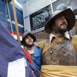 Two Civil War soldiers outside the National Civil War Centre